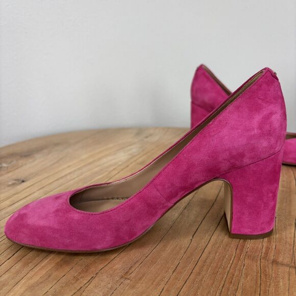 Sam Edelman Women Junie Hot Pink Block Heel Pumps Size 7.5 Suede Leather Barbie - Picture 9 of 15